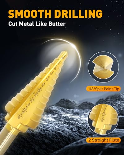 COMOWARE Step Drill Bit Set - Titanium Coated, Double Cutting Blades, High Speed Steel, Short Length Drill Bits Set of 3 pcs, Total 28 Sizes - size: Basic 3pcs