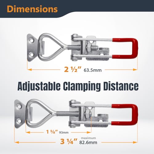 POWERTEC 4PK Heavy Duty Toggle Clamp Latch, 1320 lbs Holding Capacity, 4003 Adjustable Quick Release Pull Action Latch with Lock Hole for Smoker, CNC, Woodworking Jigs & Fixtures (20347-P4) - size: 4003, 4PK