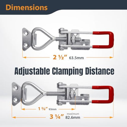 POWERTEC 4PK Heavy Duty Toggle Clamp Latch, 1320 lbs Holding Capacity, 4003 Adjustable Quick Release Pull Action Latch with Lock Hole for Smoker, CNC, Woodworking Jigs & Fixtures (20347-P4) - size: 4003, 4PK