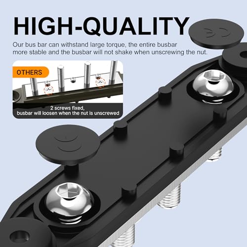 RVBOATPAT Upgrade 275A 12V Bus Bar Battery Power Distribution Block Car Audio 12 Volt DC Busbar 4 x 3/8" Posts 6 x #8 Screws for Marine Automotive RV and Solar Wiring - style: 275A 4 x 3/8" (M10) Studs and 6 x #8 Screws