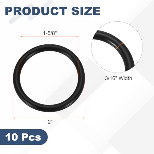 uxcell 10Pcs AS-326 O-Rings, Nitrile Rubber O-Rings 1-5/8" ID, 2" OD, 3/16" Width Round Sealing Gasket for Automotive Machine Plumbing Sealing Repair (70 Durometer, Black) - size: 1-5/8" ID, 2" OD, 3/16" Width