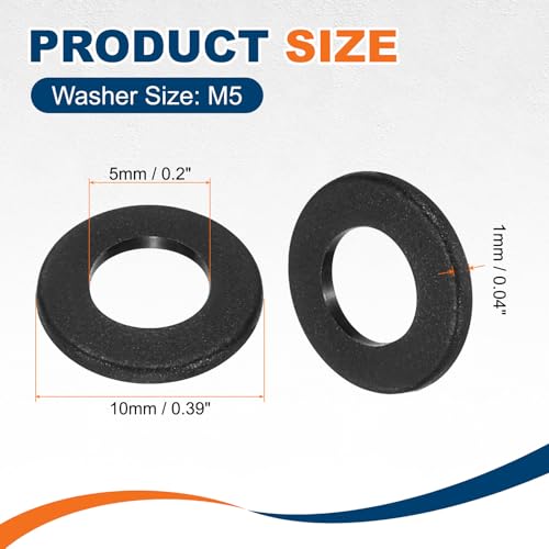 PATIKIL 125 Pcs Nylon Flat Washer M5 5mm ID 10mm OD 1mm THK Black - color: Black, size: 5mm x 10mm x 1mm