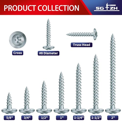 #8 x 1-1/2" Wood Screw 100Pcs Alloy Steel Standard Thread Truss Head Fast Self Tapping by SG TZH - color: Silver - Alloy Steel, size: #8 x 1-1/2"