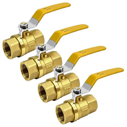 4 Pack 3/4" Brass Ball Valve, Full Port Female Threaded Shut Off Valve, 3/4inch NPT Ball Valve, Heavy Duty Brass Water Control Valve, 600 WOG for Plumbing, Irrigation & Industrial Use - size: 3/4 Inch