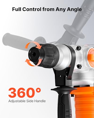 VEVOR Rotary Hammer Drill, 1-1/8 in SDS-Plus Electric Corded Heavy Duty Rotary Hammer, Including 3 Drill Bits, Flat Chisel, Pointed Chisel, Grease, Brush, and Carrying Case, for Concrete and Masonry - size: 1-1/8 in