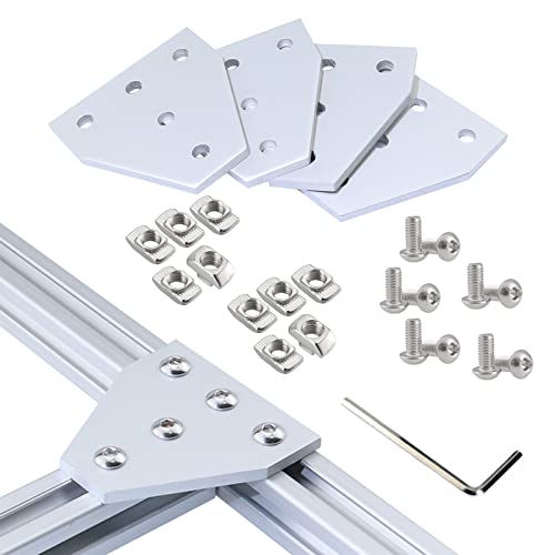 4pcs 3030 Series Aluminum Extrusion Connector Plate Set,Silver T Shape 3030 Aluminum Profile Corner Bracket Joint Plate with 20pcs T Nuts and Screws,for T Slot Aluminum Extrusion Profile - style: 4Sets T Silver with Screws