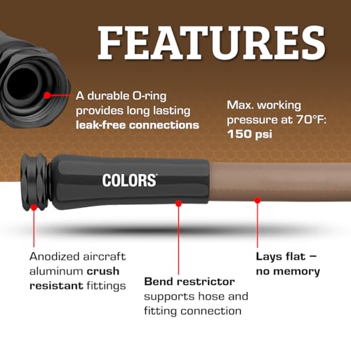 Flexzilla Colors Garden Hose 5/8 in. x 50 ft., Lightweight All-Weather Water Hose, Durable and Flexible, Leak-Free Connections, Brown Mulch - color: Brown Mulch, size: 50ft, style: Standard Grip