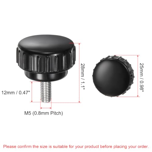 uxcell 4pcs Knurled Clamping Knobs M5 x 12mm Metric 304 Stainless Steel Male Thread Thumb Screw on Type 25mm Plastic Round Head Threaded Hand Bolt Stud Knobs Black - size: M5 x 12mm x 25mm