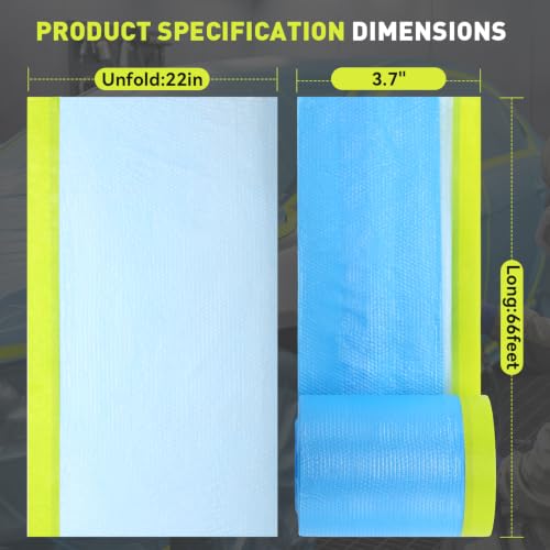 VOISEN 1 Roll Pre-Taped Masking Film for Painting-22 x 66',Painters Plastic Sheeting with Widened Automotive Masking Tape, Plastic Tarp for Painting, Film for Car, Wall Protection - color: 1 Roll
