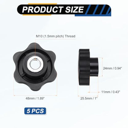 HARFINGTON 5pcs Star Knobs M10 Female Thread 48mm Head Iron Insert Black - color: Black, size: M10 x 48mm
