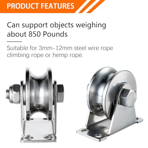 Cable Pulley Wheel Stainless Steel, Duplex Bearings, Rope Pulley for Pulley System, Gym Equipment, Sliding Gate, 2 Pack - size: 48mm_2 PCS