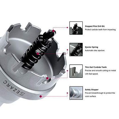EZARC Carbide Hole Saw Heavy Duty, Hole Cutter for Stainless Steel, Sheet Metal 1-7/8" 48mm - size: 1-7/8" | 48mm, style: Single Pack