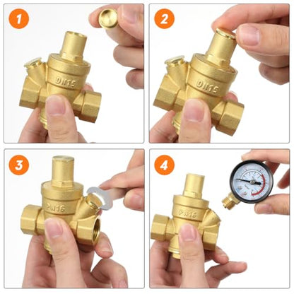 NOLITOY 1/2 inch Adjustable Copper Water Pressure Regulator with Gauge