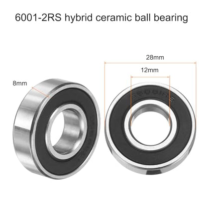 uxcell 6001-2RS Hybrid Ceramic Deep Groove Ball Bearings 12x28x8mm Si3N4 Silicon Nitride Balls Steel Rings Double Sealed Bearing for Motors, CNC Spindles (ABEC5) - size: 6001-2RS