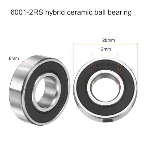 uxcell 6001-2RS Hybrid Ceramic Deep Groove Ball Bearings 12x28x8mm Si3N4 Silicon Nitride Balls Steel Rings Double Sealed Bearing for Motors, CNC Spindles (ABEC5) - size: 6001-2RS