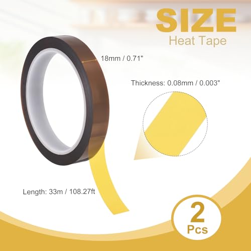 uxcell 2 Rolls Heat Tape,18mmx33m(108ft) Heat Transfer Tape(0.08mm T,Brown) - size: 18mm