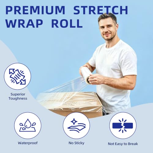 6 Pack Shrink Wrap Roll, 18 inch Wide Total 3546ft Industrial Stretch Film - color: Clear