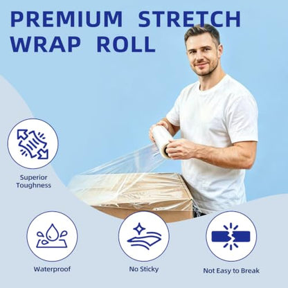 6 Pack Shrink Wrap Roll, 18 inch Wide Total 3546ft Industrial Stretch Film - color: Clear