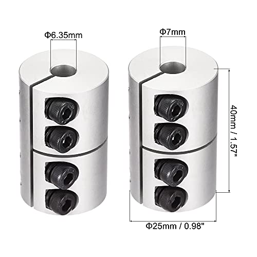 uxcell 2pcs 6.35mm to 7mm Shaft Coupling 25mmx40mm Coupler Aluminum Alloy Joint Motor for 3D Printer CNC Machine DIY Encoder - size: 7mm x 6.35mm