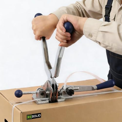 U.S. Solid 3-in-1 Manual Strapping Tool for 1/2 in (13 mm) PP Banding, Tensioner, Steel Seal Crimper and Cutter for Cartons, Pallets, Shipping and Warehouse Packaging