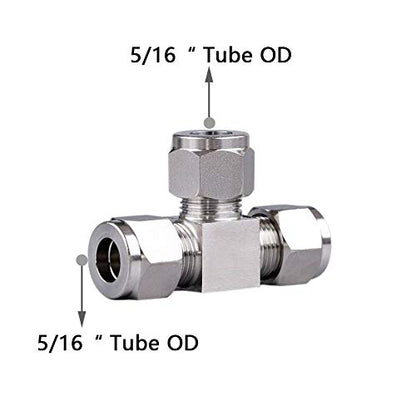 Beduan Pneumatic Stainless Steel 5/16” Compression Fittings Tee Let-Lok Adapter Tube Connector - size: 5/16"