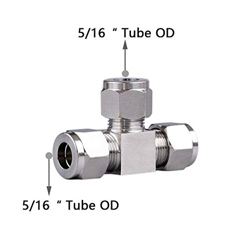 Beduan Pneumatic Stainless Steel 5/16” Compression Fittings Tee Let-Lok Adapter Tube Connector - size: 5/16"