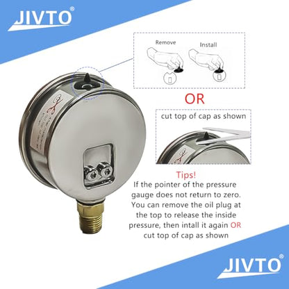 Pressure Gauge,Glycerin Liquid Filled,2" Dual Scale Dia,0-300 psi/bar/kpa,1/4" NPT Brass Connection,Lower Mount, Stainless Steel Case,for Air Compressor,Pump,Tube,Valve,Gas Air Water Oil Test - size: 0-300 psi