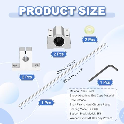 uxcell 8mmx200mm Linear Motion Rod Shaft Guide Hard Chrome Plated - size: 8mm x 200mm