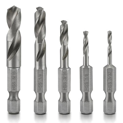NEIKO 11402A Stubby Drill Bit Set for Metal, 5 Piece 1/4" Quick Change Hex Shank, M2 High Speed Steel for Quick Change, Chucks and Drives Drill Bit Holder Included, Hex Shank Drill Bit Set - size: 5 Piece, style: Stubby