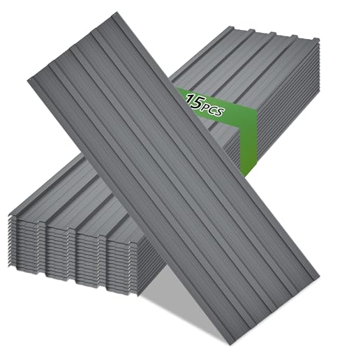 Metal Roof Panels 15 pcs 6.1 ft Length Galvanized Steel Corrugated Tin Roofing Panels Gazebo Top Cover Garages,Sheds, Stables and Mobile Homes Replacement for Patio Outdoor Garden, Gray - color: Gray, size: 15 pcs/L73.23"