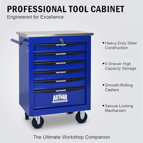 Rolling Tool Chest,Stainless Steel Worktop,Blue,6‑Drawer - color: Blue, size: 6-Drawers