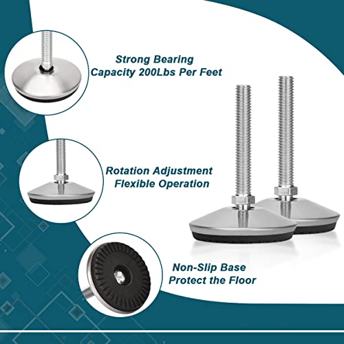 M8 Leveling Feet with 2" Thread Length - Silver, 4 Set - color: Silver, size: M8 x 50mm
