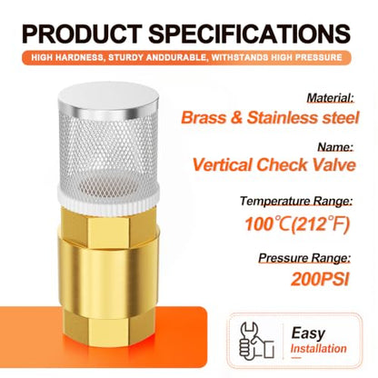 GASHER 4" FBSP Brass Vertical Check Valve with SS Strainer Screen - size: 4" FBSP
