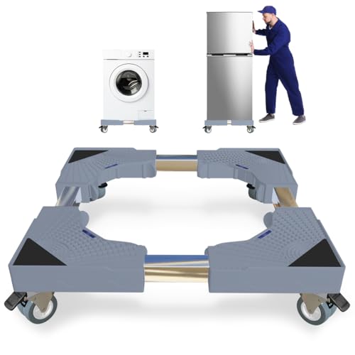 Appliance Dolly Cart with 4 Locking Wheels Mini Fridge Stand Adjustable 16"-26" Universal Mobile Roller for Portable Washer, Dryer, Refrigerator, Furniture, Grey - color: Gray