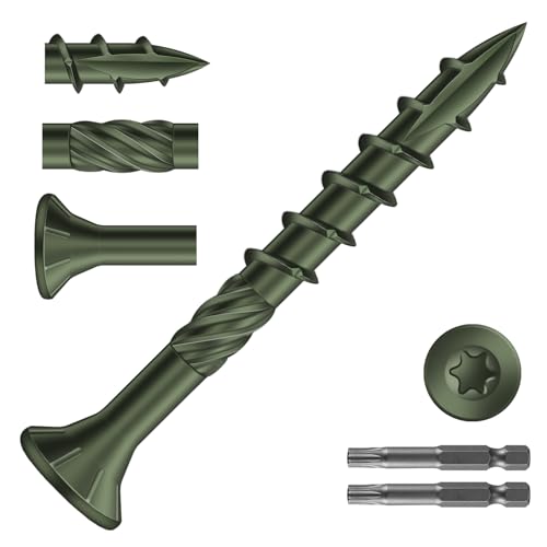 #8 x 1-1/2" Deck Screws (322Pcs) 2lb. Carbon Steel, Green, Flat Head, Rust Resistant epoxy Coated, with T25 Star Bit - color: Green, size: #8 x 1-1/2"