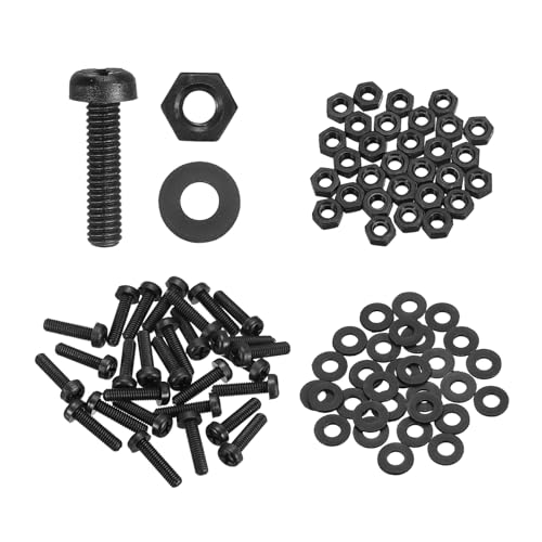 MECCANIXITY 30 Set M2x10mm Nylon PA66 Plastic Cross Round Head Screw Phillips Bolts Hex Nuts Flat Washers Assortment Kit, Metric Full Thread Bolt Fasteners for DIY Machine Assembly, Black - color: Black, size: M2x10mm
