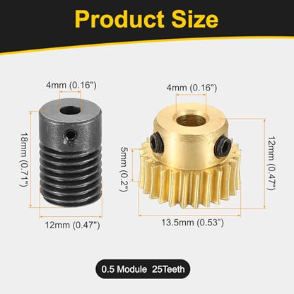 uxcell Worm Gear Set Right Rotation 25T 0.5 Module 1:25 Reduction Rate - size: Gear-4mm, Rod-4mm Bore, style: 0.5M-25T