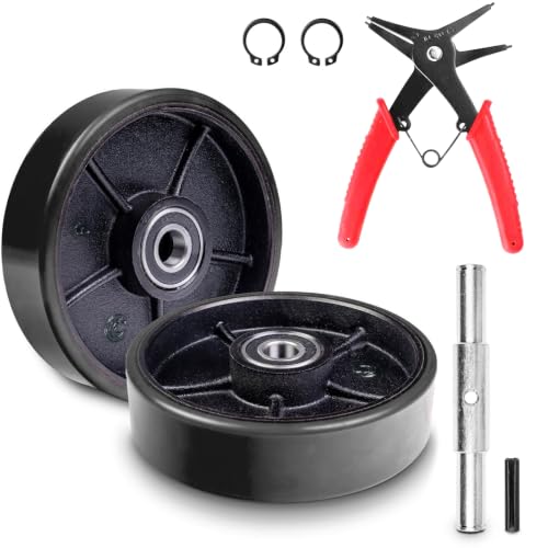 A Pair Heavy Duty Pallet Jack Steering Wheels 7" x 2" Black PU on Steel Hub - color: Black, size: 7" X 2"