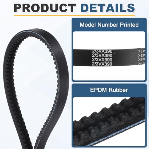 uxcell 2/3VX390 EPDM V-Belt, 2 Banded, 39" Outer Circ x 0.79" W x 0.39" Thk - size: 2/3VX390