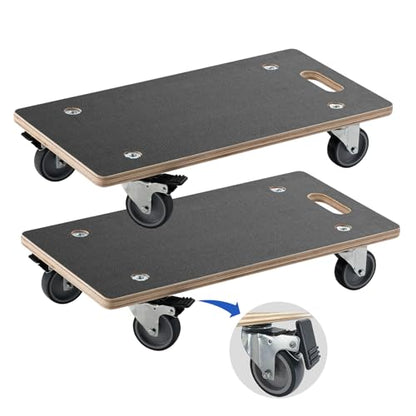 Anti-Slip Plywood Platform Dolly 2 Swivel + 2 Brake Caster Wooden Cart 550 Lbs Capacity (2 Packs per Set) Furniture Transporter Widely Use for Moving Heavy Furnitures,Goods, Green Plants - color: Rectangle With Brake