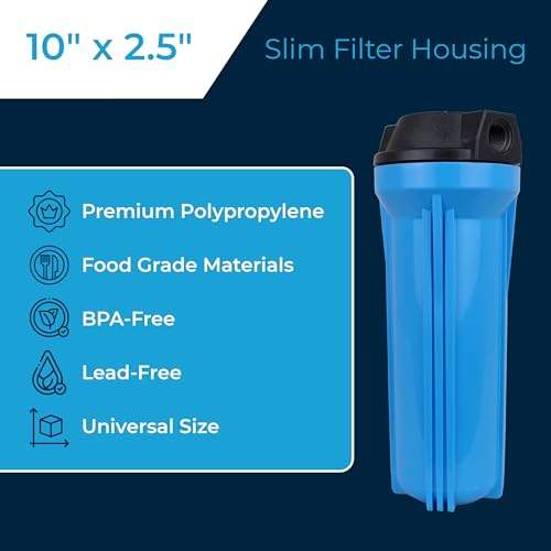 SpiroPure 10x2.5 Water Filter Housing, Slim 10 inch Standard, 1/2" NPT - size: 10" x 2.5", 1/2" NPT
