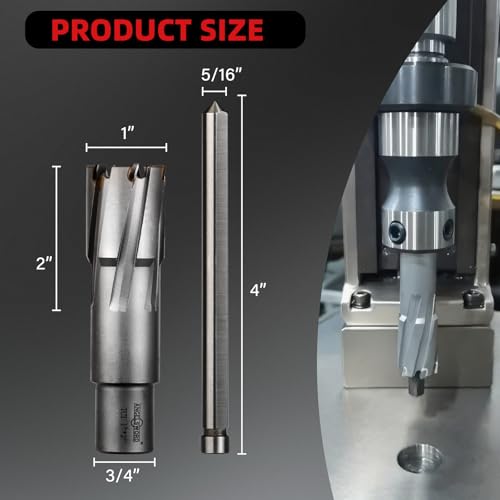 ANGELSWORD TCT Annular Cutter Diameter 1", Cutting Depth 2" Tungsten Carbide Tipped, Mag Drill Bits Kit for Magnetic Drill Press, with One 5/16"*4" Pilot Pin - size: J. 26mm(1"+0.02"), style: TCT 2" Cut Depth