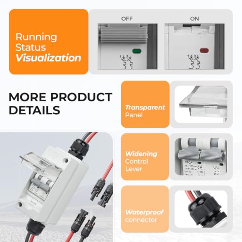 Solar Panel Disconnect Switch 60A 400V DC/AC Miniature Circuit Breaker with DIN Rail Box Enclosure Outdoor Small Breaker Box IP65 Waterproof UV-Proof for Solar PV Homes, Battery(60 Amp) - style: 400V 60A