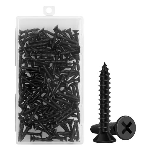Wood Screws 1 Inch, 130PCS, FIXLINK #8 x 1“ Flat Head Black Screws - size: #8 x 1"