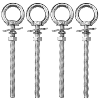 4 Pack M8 Stainless Steel Eye Bolts with Nuts,5/16" x 4" Eye Bolts - size: M8x102mm (5/16"x4")