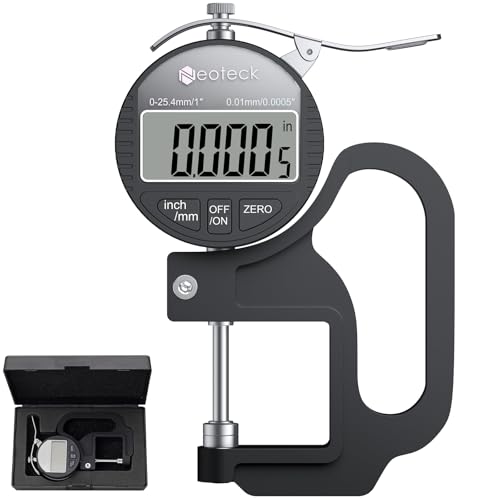 Neoteck Digital Thickness Gauge 1inch/25.4mm,0.0005inch/0.01mm Accuracy - color: Silver-black, size: 0-1"/0.0005"