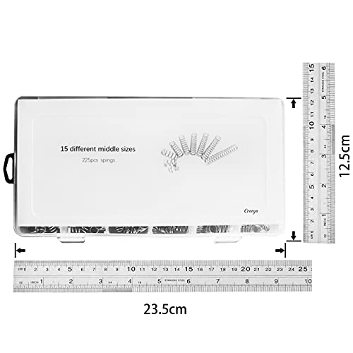 225Pcs Small Compression Spring Assortment, 15 Different Sizes, Wire Diameter 0.6mm 0.8mm 1mm, Outer Diameter 8mm 9mm 9.5mm, Length 10mm 20mm 50mm for Repair Replacement - size: B KIT