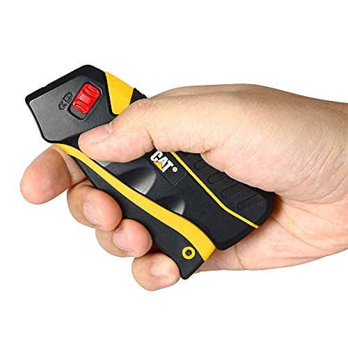 Cat Safety Utility Knife Box Cutter Self-Retracting, Squeeze Handle to Extend, Release to Retract, Lock Open w/Switch, Ergo Handle w/ 3 Safety-Tip Blades That Store Inside - 240071