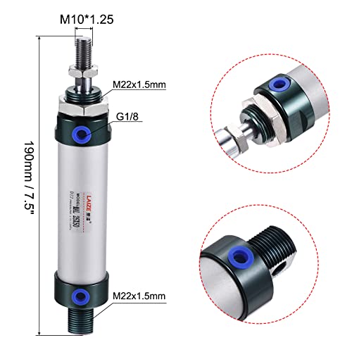 MECCANIXITY Pneumatic Air Cylinder Double Action MAL25X50 25mm Bore 50mm Stroke with Y Connector and 4Pcs Quick Fitting Set - size: 25X50 mm
