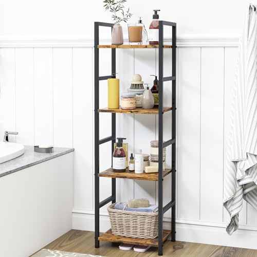 4 Tier Bookshelf, Narrow Storage Organizer for Small Space, Brown - size: 4 Tier